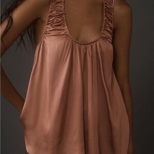 Anthropologie Sleek Brown Satin Tank Top